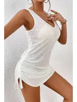 Yandan Büzgülü Likralı Plaj Elbisesi Pareo Cover Up Kimono Angelsin MS4386 Beyaz Beyaz görsel 4