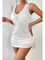 Yandan Büzgülü Likralı Plaj Elbisesi Pareo Cover Up Kimono Angelsin MS4386 Beyaz Beyaz görsel 5