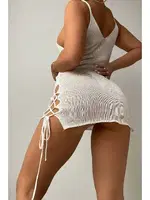 Yandan Büzgülü Örme Plaj Elbisesi Pareo Cover Up Kimono Angelsin MS 4385 Beyaz Beyaz detay görünüm