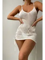 Yandan Büzgülü Örme Plaj Elbisesi Pareo Cover Up Kimono Angelsin MS 4385 Beyaz Beyaz görsel 4