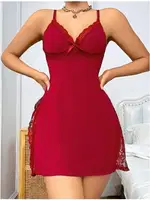 Yanları Derin Yırtmaçlı Dantel Detaylı Bordo Mini Erotik Gecelik Lily Bianca 13038 Bordo farklı açı