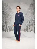 Yanları Şeritli Yuvarlak Yaka Cepli Erkek Pijama Takım Doreanse 26K4608 Lacivert