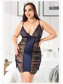 Miss Laris Yanları Transparan Büyük Beden Dantelli İnce Askılı Saten Gecelik Miss Laris 4038