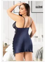 Yanları Transparan Büyük Beden Dantelli İnce Askılı Saten Gecelik Miss Laris 4038 Lacivert detay görünüm