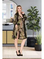 Yaprak Desenli Kısa Gecelik Sabahlık Takım 7004 İzabel 7004