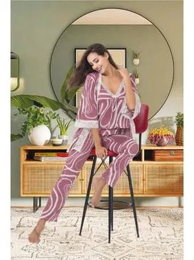 İzabel Yarım Kollu Desenli 3lü Pijama Sabahlık Takımı İzabel SB-5003 - Alternatif Görünüm