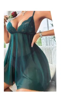 Ruselin Yeşil Tül Dantelli Kısa Fantezi Kadın Gecelik Ruselin 2178 - Alternatif Görünüm