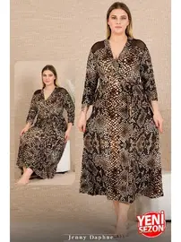 Lady Yılan Desenli Önden Bağlamalı Omuzlar Tül Uzun Kollu Büyük Beden Elbise Lady 7286