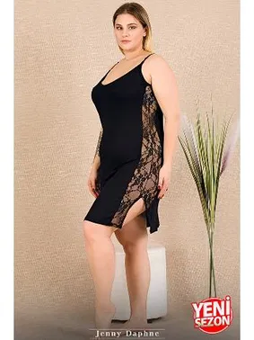 Lady Yılan Desenli Büyük Beden Sabahlık Dantelli 2'li Gecelik Takımı Lady 19236 - Alternatif Görünüm