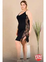 Yılan Desenli Büyük Beden Sabahlık Dantelli 2'li Gecelik Takımı Lady 19236 Siyah detay görünüm