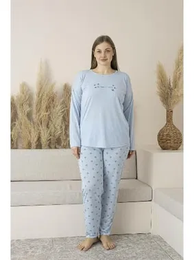 Estiva Yıldız Desenli Uzun Kollu Viskon Büyük Beden Kadın Pijama Takımı Estiva 25146