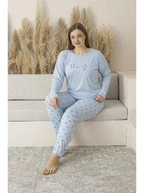 Estiva Yıldız Desenli Uzun Kollu Viskon Büyük Beden Kadın Pijama Takımı Estiva 25146 - Alternatif Görünüm