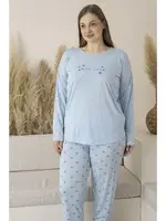 Yıldız Desenli Uzun Kollu Viskon Büyük Beden Kadın Pijama Takımı Estiva 25146 Mavi görsel 5