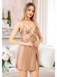 Miss Laris Yırtmaçlı İnce Çapraz Askılı Saten Fantazi Kadın Gecelik Miss Laris 2080