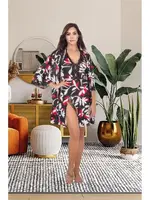 Yırtmaçlı Kısa Gecelik Sabahlık Takımı İzabel 7003 Siyah detay görünüm