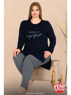 Lady Yırtmaçlı Uzun Kollu Yuvarlak Yaka Büyük Beden Kadın Pijama Takımı Lady 11311 - Alternatif Görünüm