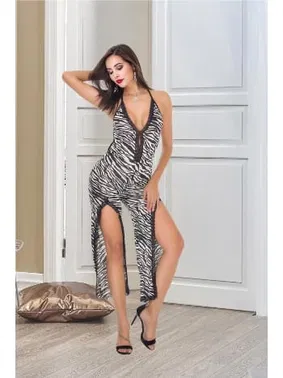 İzabel Yırtmaçlı Zebra Desenli Fantazi Gecelik Tulum İzabel 507