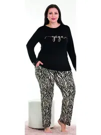 Lady Yoga Uzun Kollu Zebra Desenli Cepli Büyük Beden Kadın Pijama Takımı Lady 11370