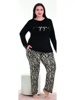 Yoga Uzun Kollu Zebra Desenli Cepli Büyük Beden Kadın Pijama Takımı Lady 11370 Siyah