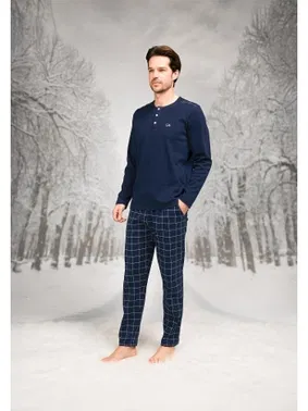 Doreanse Yuvarlak Düğmeli Yaka Desenli Uzun Kollu Erkek Pijama Takım Doreanse 26K4603