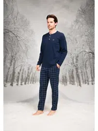 Doreanse Yuvarlak Düğmeli Yaka Desenli Uzun Kollu Erkek Pijama Takım Doreanse 26K4603