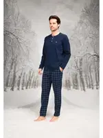 Yuvarlak Düğmeli Yaka Desenli Uzun Kollu Erkek Pijama Takım Doreanse 26K4603 Lacivert