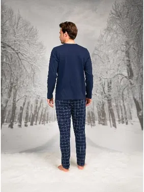 Doreanse Yuvarlak Düğmeli Yaka Desenli Uzun Kollu Erkek Pijama Takım Doreanse 26K4603 - Alternatif Görünüm