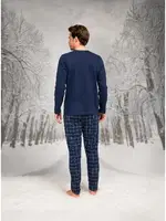 Yuvarlak Düğmeli Yaka Desenli Uzun Kollu Erkek Pijama Takım Doreanse 26K4603 Lacivert detay görünüm