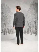 Yuvarlak Yaka Cepli Uzun Kollu Erkek Pijama Takım Doreanse 26K4597 Gri detay görünüm