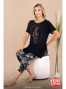 Lady Yuvarlak Yaka Çiçek Desenli Kısa Kollu Kapri Kadın Pijama Takımı Lady 12078 - Alternatif Görünüm