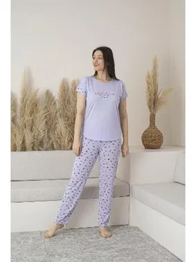 Estiva Yuvarlak Yaka Desenli Kısa Kollu Viskon Kadın Pijama Takımı Estiva 25109