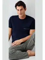 Yuvarlak Yaka Kısa Kollu Çizgili Cepli Erkek Pijama Takımı Arnetta 3011-X Yeşil detay görünüm