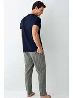 Yuvarlak Yaka Kısa Kollu Çizgili Cepli Erkek Pijama Takımı Arnetta 3011-X Yeşil farklı açı