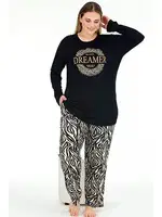 Yuvarlak Yaka Uzun Kollu Leopar Desenli Büyük Beden Kadın Pijama Takımı Lady 11383 Siyah detay görünüm