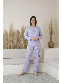 Estiva Yuvarlak Yaka Yazlık Desenli Uzun Kollu Viskon Kadın Pijama Takımı Estiva 25114