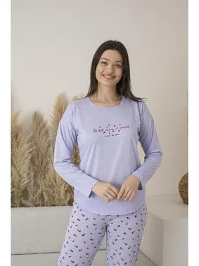 Estiva Yuvarlak Yaka Yazlık Desenli Uzun Kollu Viskon Kadın Pijama Takımı Estiva 25114 - Alternatif Görünüm