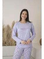 Yuvarlak Yaka Yazlık Desenli Uzun Kollu Viskon Kadın Pijama Takımı Estiva 25114 Lila detay görünüm