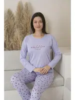 Yuvarlak Yaka Yazlık Desenli Uzun Kollu Viskon Kadın Pijama Takımı Estiva 25114 Lila farklı açı