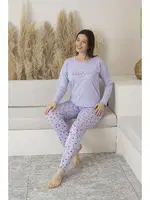 Yuvarlak Yaka Yazlık Desenli Uzun Kollu Viskon Kadın Pijama Takımı Estiva 25114 Lila görsel 4