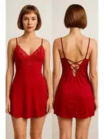 Zarif Dantel İşlemeli Gecelik Venlisa V2104 Kırmızı görsel 4