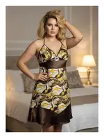 Yakası Fırfırlı İnce Askılı Desenli Saten Gecelik Sistina 392 Karışık Renk