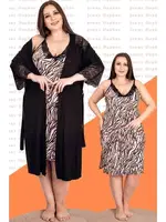 Zebra Desen 2li Lüks Gecelik Sabahlık Takımı Lady 19221 Siyah