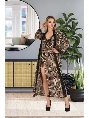 İzabel Zebra Desen Uzun İnce Askılı Gecelik Sabahlık İzabel Takımı US-6011