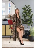 Zebra Desen Uzun İnce Askılı Gecelik Sabahlık İzabel Takımı US-6011 Kahverengi detay görünüm