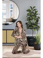 Zebra Desenli Düğmeli Uzun Kollu Pijama Takımı İzabel 4002 Kahverengi detay görünüm