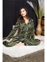 Zebra Desenli Gömlek Yaka Kadın Pijama Takımı İzabel 4007 Yeşil farklı açı