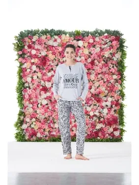 Estiva Zebra Desenli Kısa Kollu Penye Lycra Kadın Pijama Takımı Estiva 25172