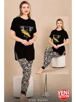 Zebra Desenli Manşetli Paçalı Kısa Kollu Pijama Takımı Lady 12484