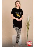 Zebra Desenli Manşetli Paçalı Kısa Kollu Pijama Takımı Lady 12484 detay görünüm