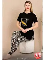 Zebra Desenli Manşetli Paçalı Kısa Kollu Pijama Takımı Lady 12484 farklı açı